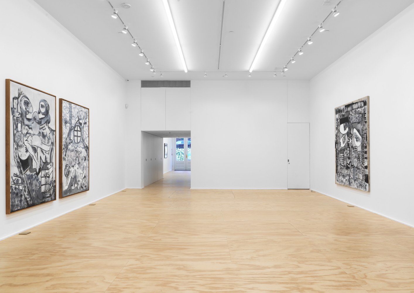 Installation view of Tobias Pils paintings and ink works on paper exhibition