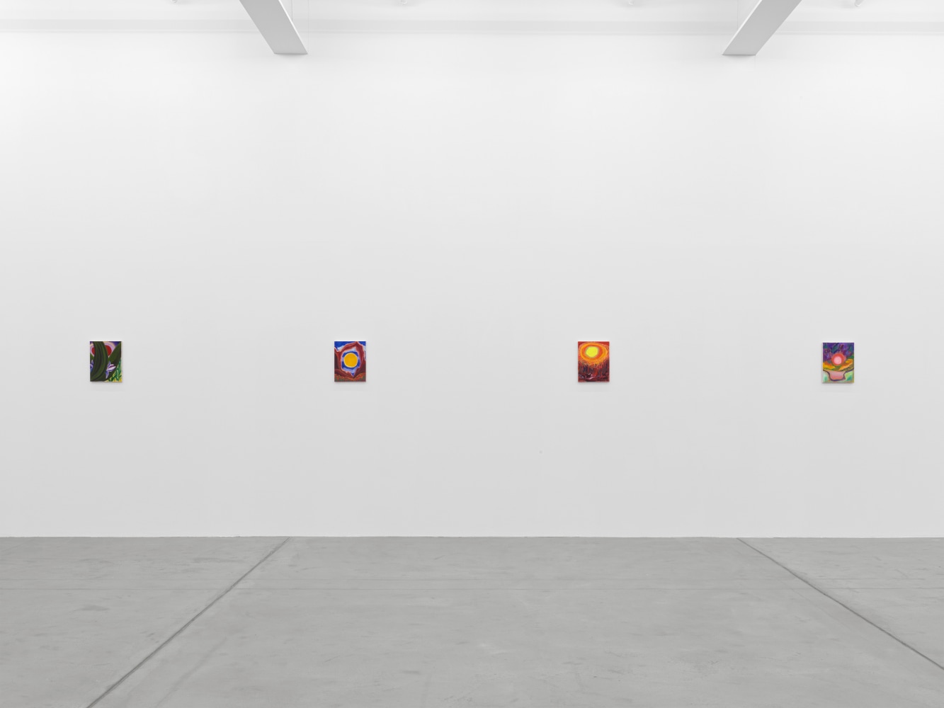 Installation view of Shara Hughes paintings