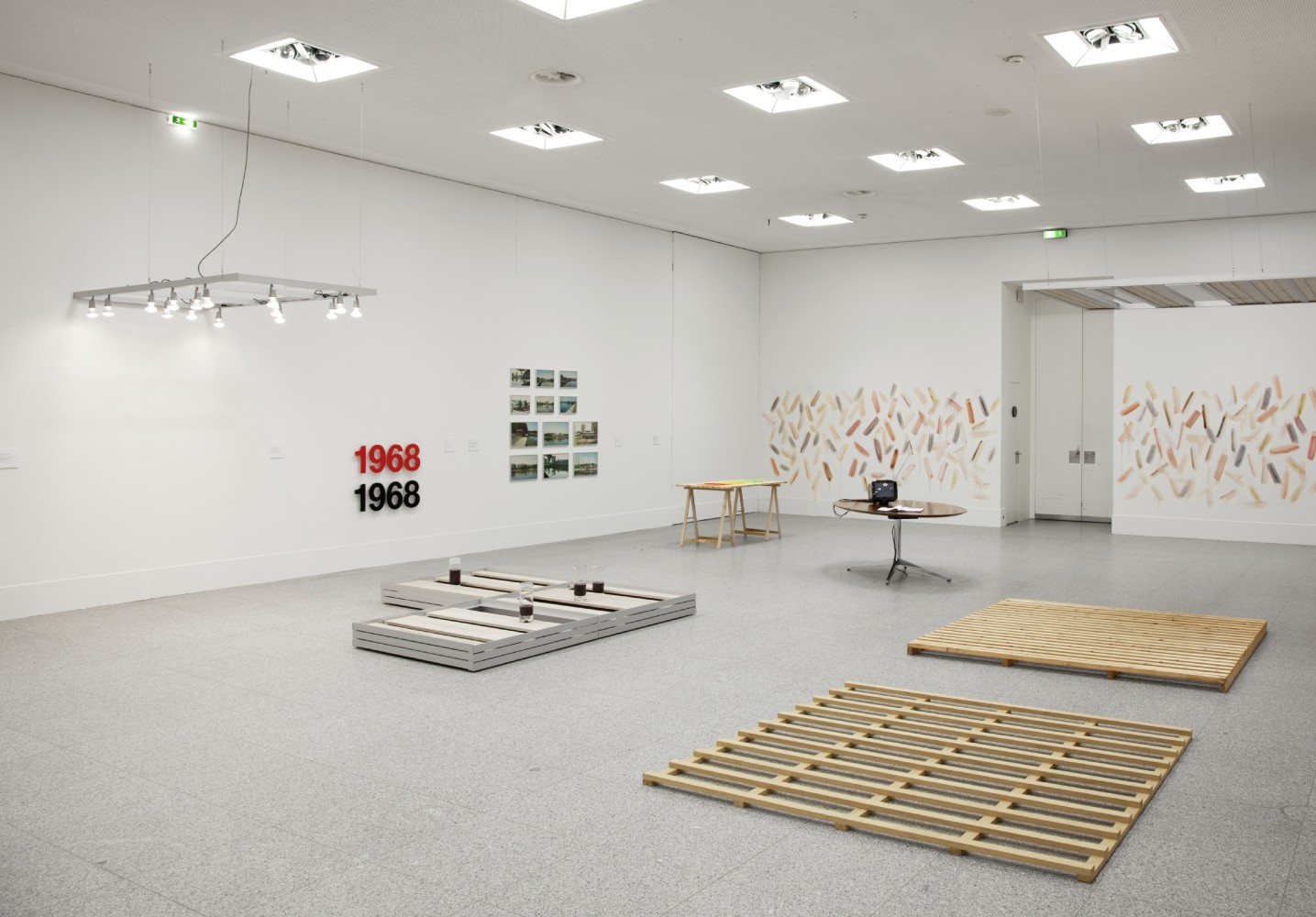 Installation view of sculptures by Liam Gillick