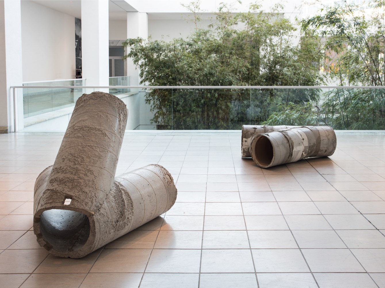 Installation view of sculpture by Oscar Tuazon