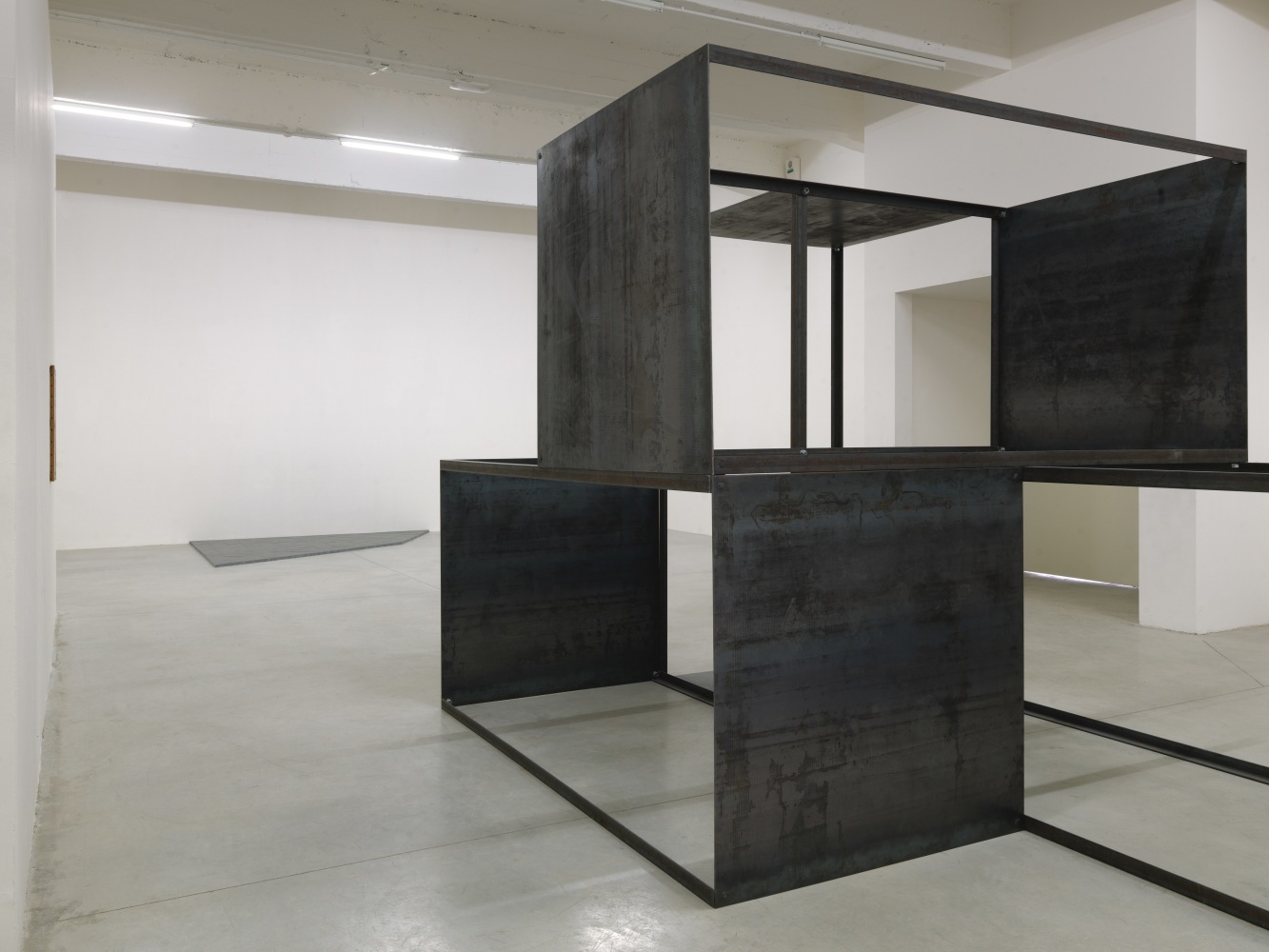 Installation view of sculptures by Oscar Tuazon