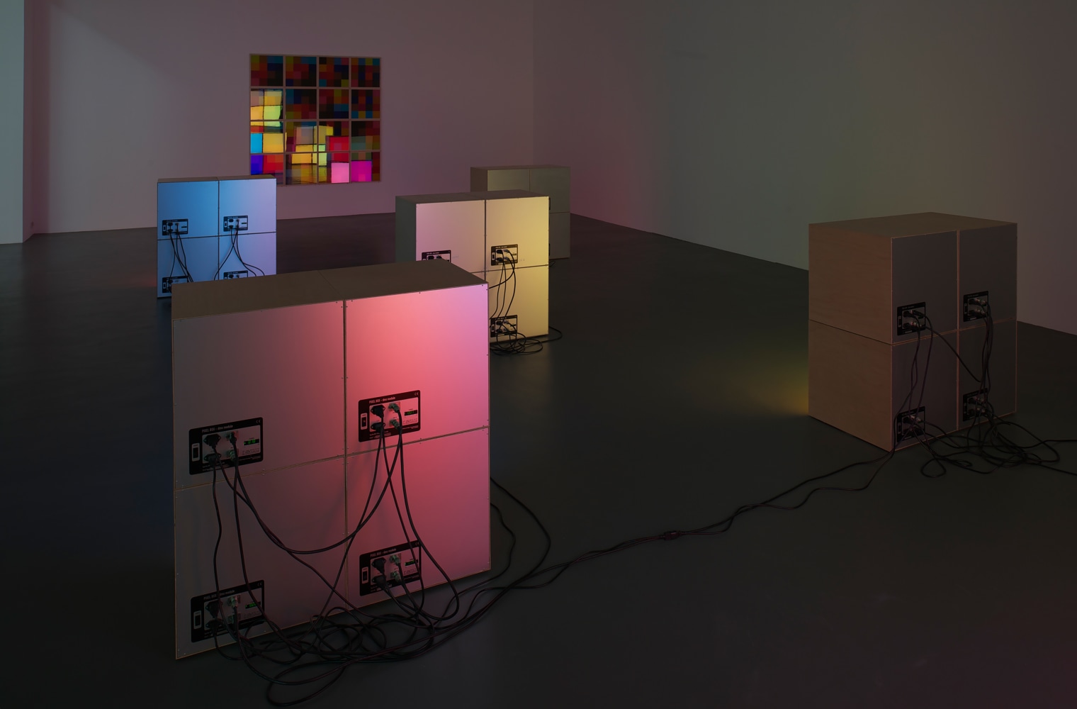 Installation view of sculptures by Angela Bulloch