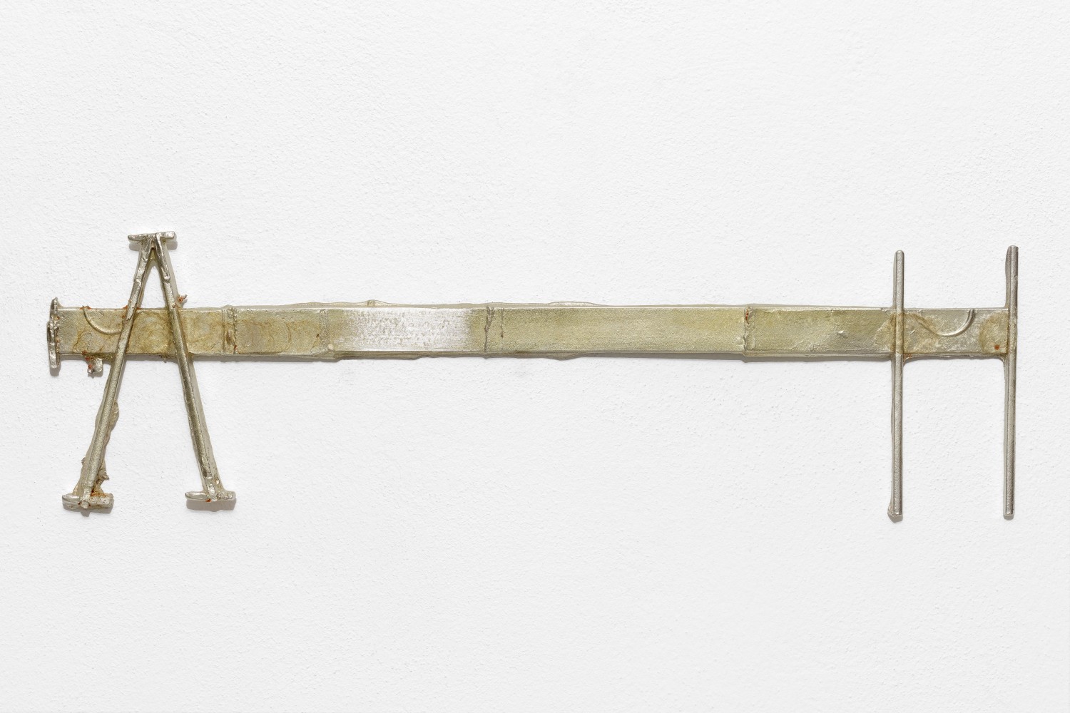 ACCOMPLISH WITHOUT CCOMPLIS

2024

Sand cast pewter

19.5 x 65.5 cm / 7 5/8 x 25 3/4 in

&amp;copy; Matias Faldbakken