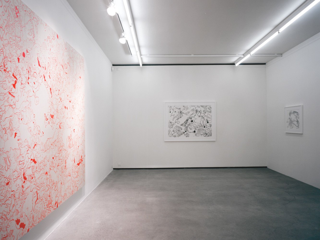 Installation view of Sue Williams painting exhibition