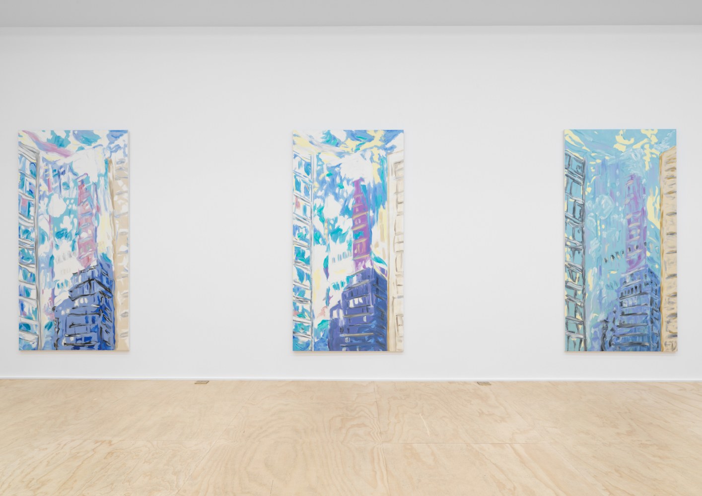 Installation view of paintings by Martha Diamond
