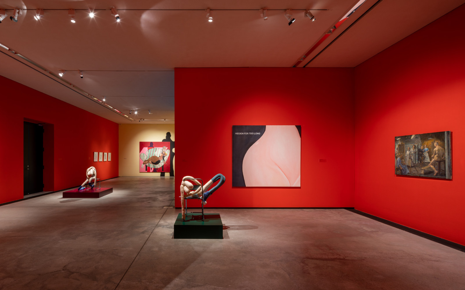 installation view of painting and drawings by Tschabalala Self