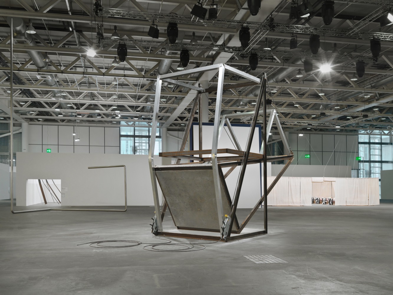 Installation view of sculpture by Oscar Tuazon