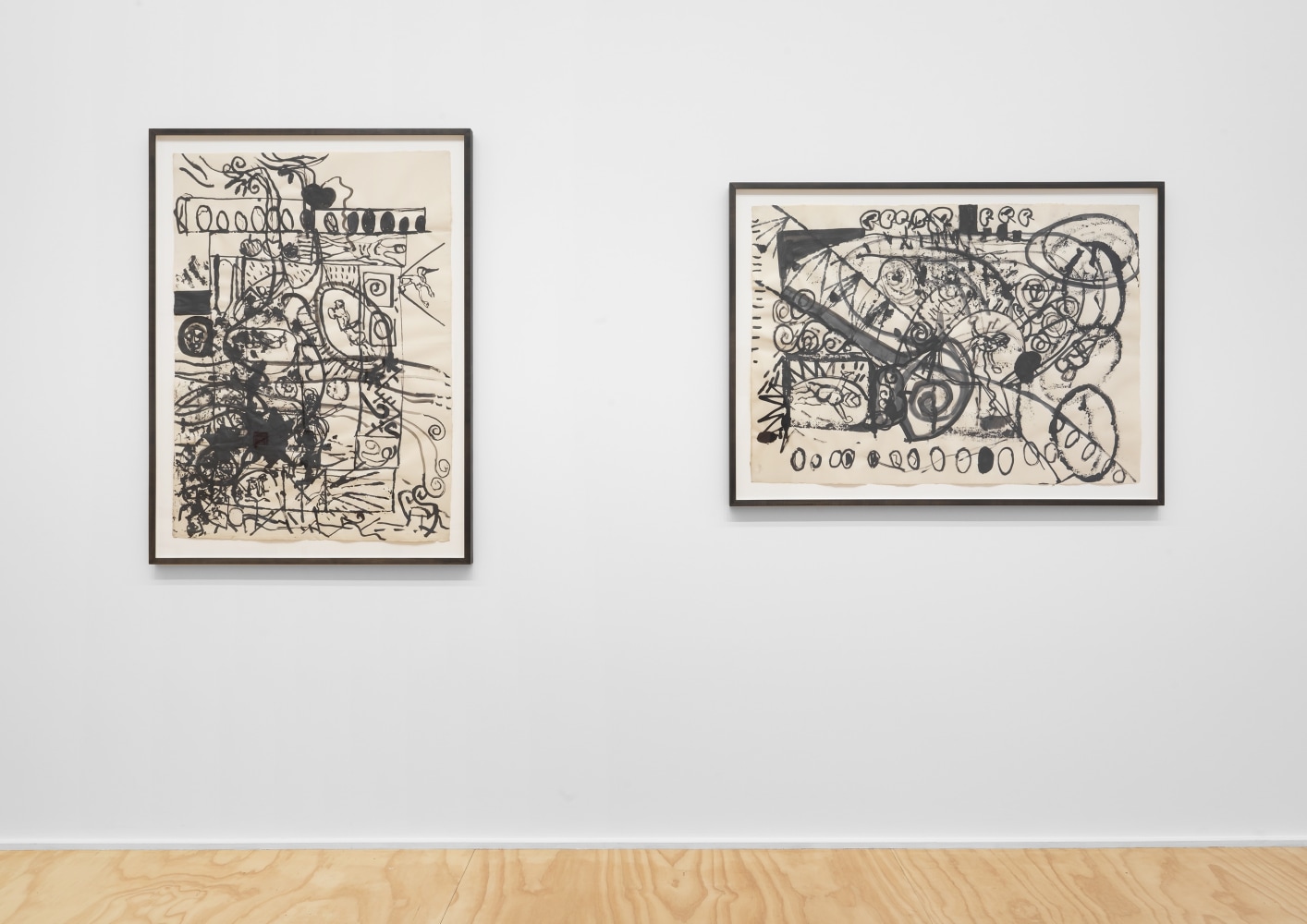 Exhibition View, Tobias Pils, 3 paintings 2 drawings 1 triptych, Eva Presenhuber, NY install 3