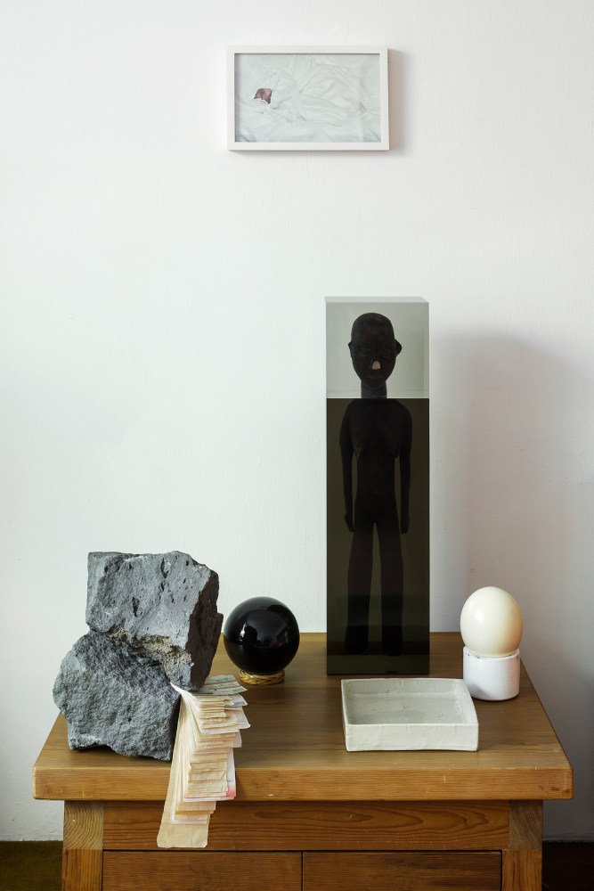 Installation view of sculptures by Matthew Angelo Harrison and other artists