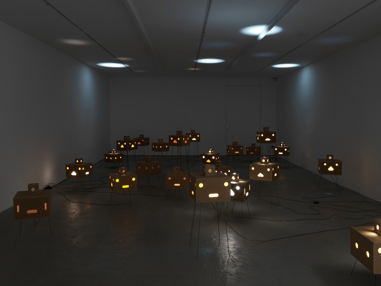 Installation view of Jean-Frédéric Schnyder paintings and cardboard sculpture exhibition