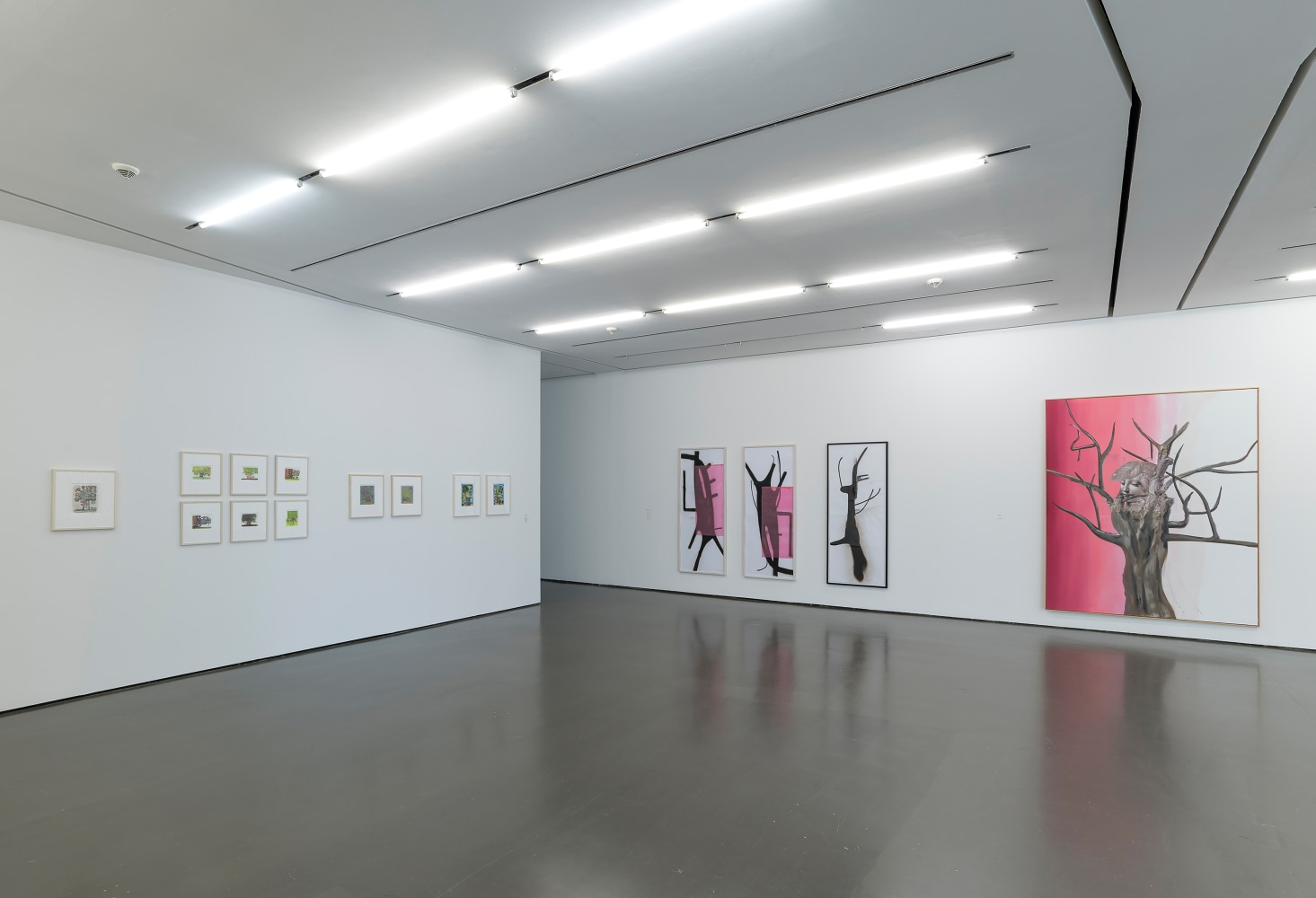 Installation view of paintings by Albert Oehlen and Carroll Dunham