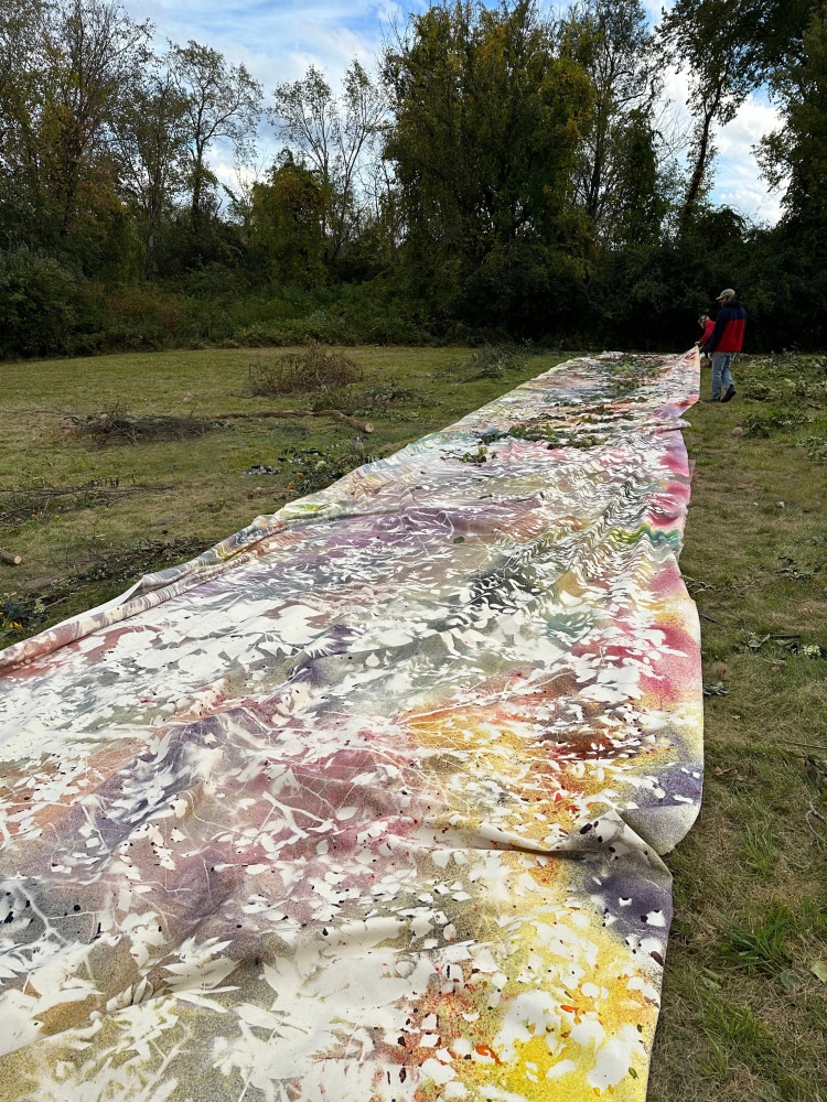 Spring to Fall&amp;nbsp;(process image)

2023

Pigment on canvas

4572 x 366 cm / 1800 x 144 in

&amp;copy; Sam Falls