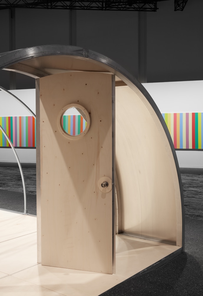 Installation view, Oscar Tuazon, Quonset Tent, Meridians, Art Basel Miami Beach, 2019