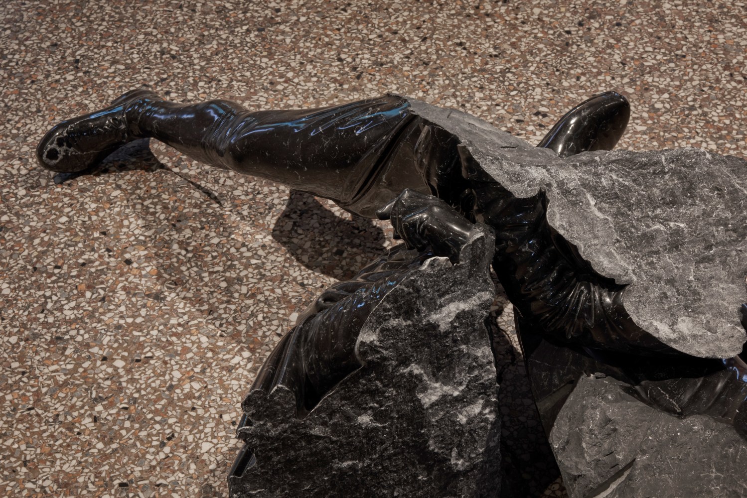 Installation view of sculptures by Douglas Gordon