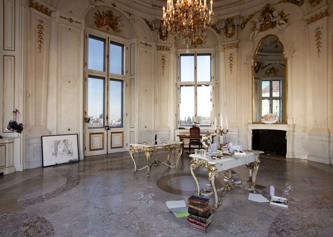 Installation view of sculpture add ons by Karen Kilimnik