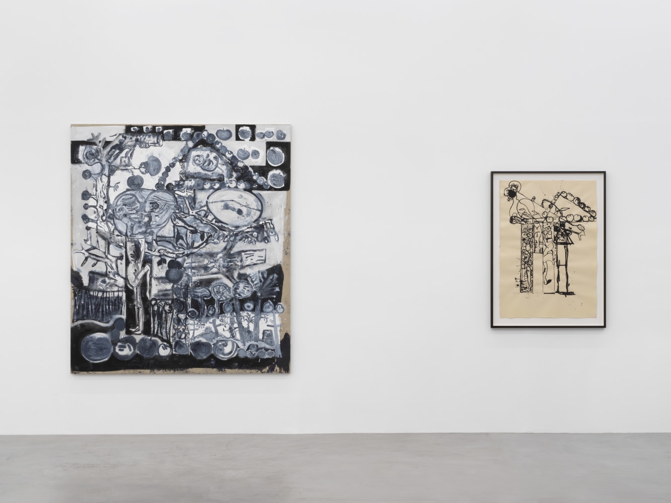 Installation view of Tobias Pils paintings and ink works on paper exhibition