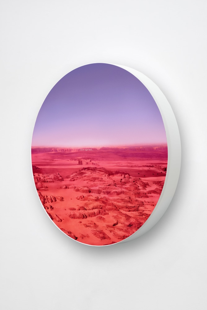 Circular lightbox sculpture by Doug Aitken, I’ll be right back...: Aperture series 2019 Chromogenic transparency on acrylic in aluminum lightbox with LEDs ø 117 x 19 cm / ø 46 x 7 1/2 in