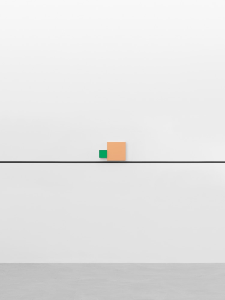 bass + (re)modification

2024

2 objects; lacquered MDF, black line on wall (2.5 cm wide, RAL9005 / deep

black)

Unique

Object 1 12 x 12 x 5 cm / 4 3/4 x 4 3/4 x 2 in

Object 2 30 x 30 x 3 cm / 11 3/4 x 11 3/4 x 1 1/8 in

Dimensions variable

&amp;copy; Gerwald Rockenschaub