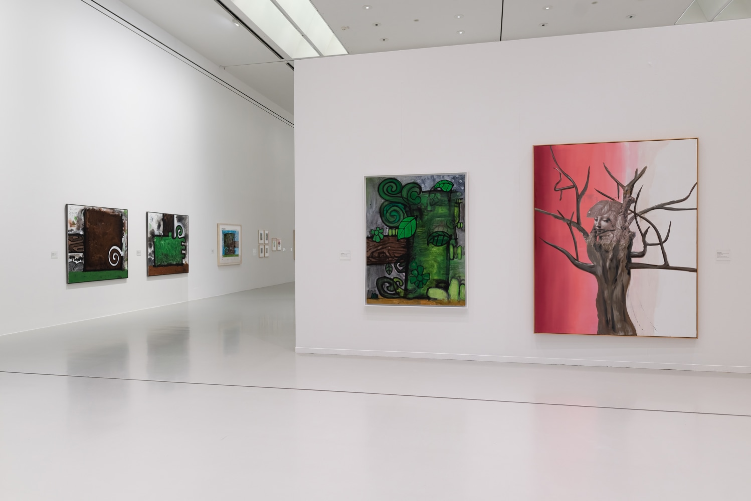 Installation view of paintings by Albert Oehlen and Carroll Dunham