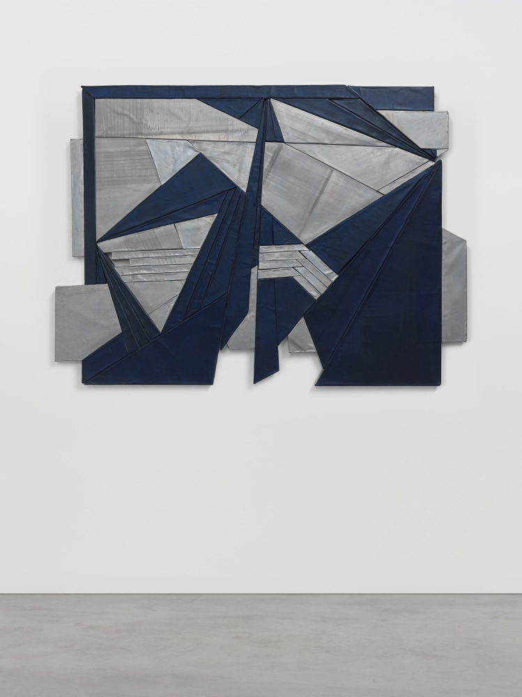 Wall relief by Wyatt Kahn Untitled (Blue) 2020 Oil stick on lead on panel 123 x 167.5 cm / 48 1/2 x 66 in