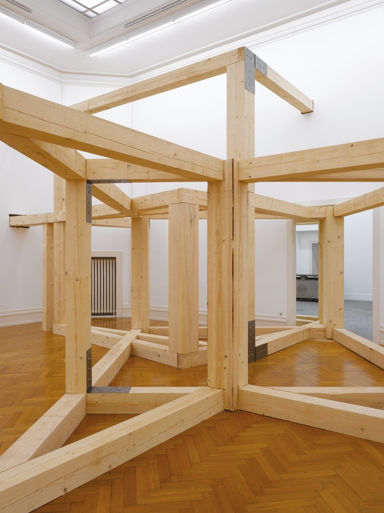 Installation view of sculpture by Oscar Tuazon