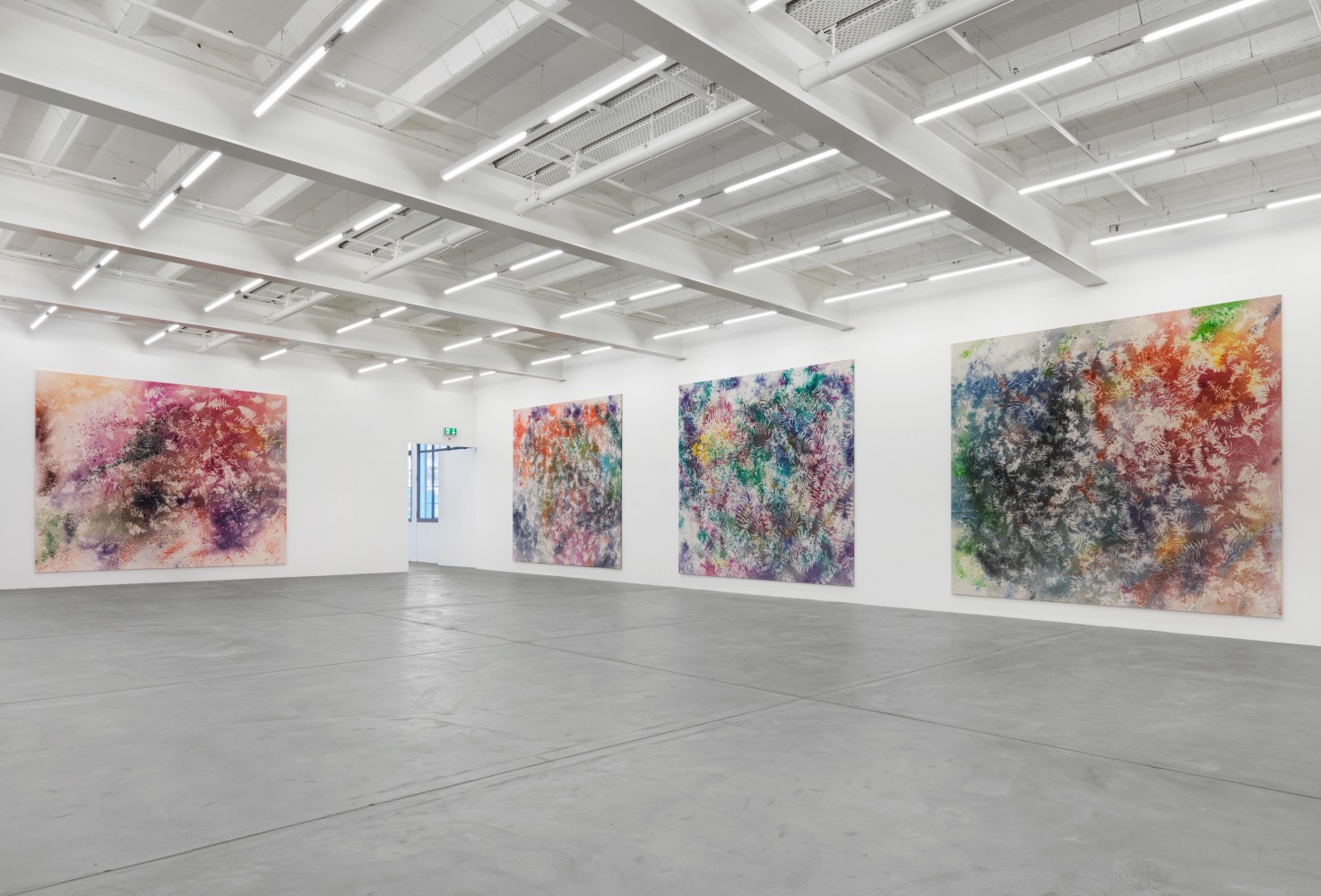 Installation view of Sam Falls paintings exhibition