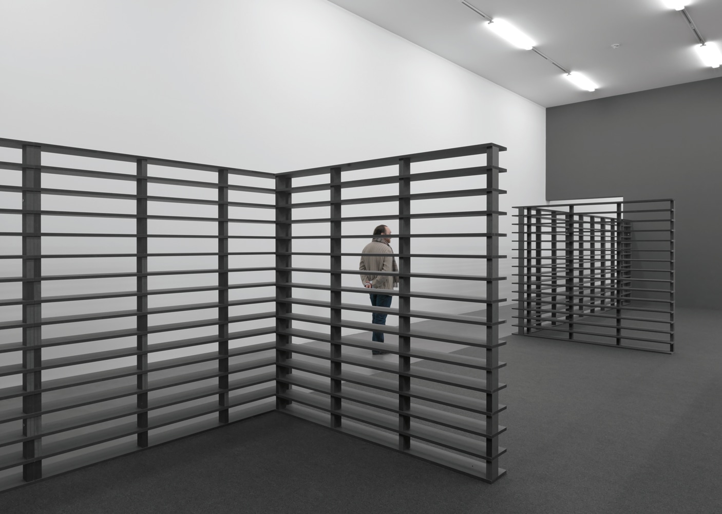 Installation view of sculptures by Liam Gillick