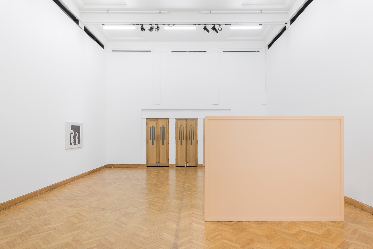 Installation view of paintings and sculptures by Joe Bradley