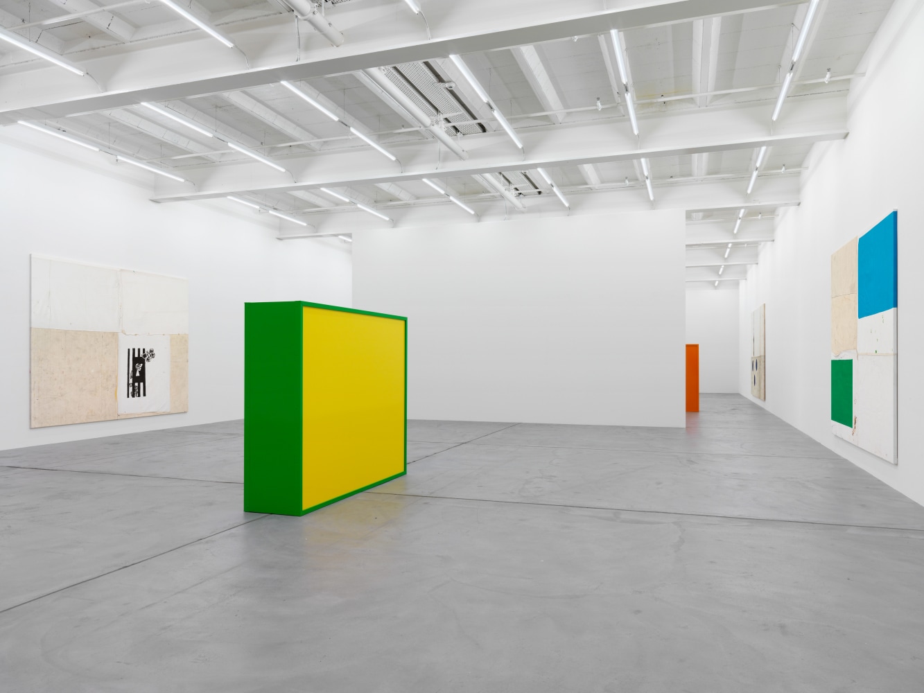 Installation view of Joe Bradley painting and sculpture exhibition