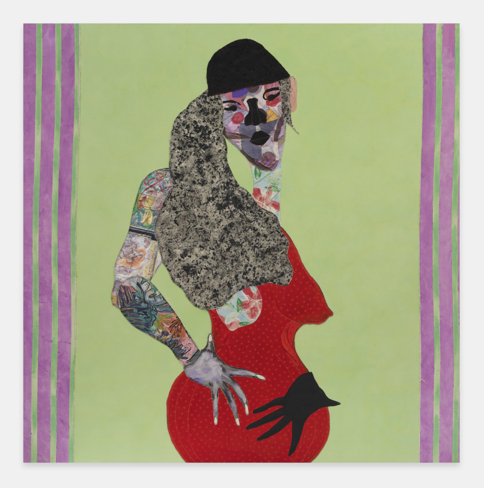 The Observer

2025

Acrylic paint, Fabric, silk, beads, thread, and painted canvas on canvas

244 x 244 x 4 cm / 96 x 96 x 1 1/2 in

&amp;copy; Tschabalala Self