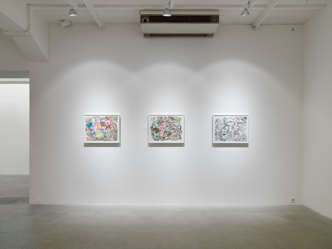 Installation view of Sue Williams painting exhibition