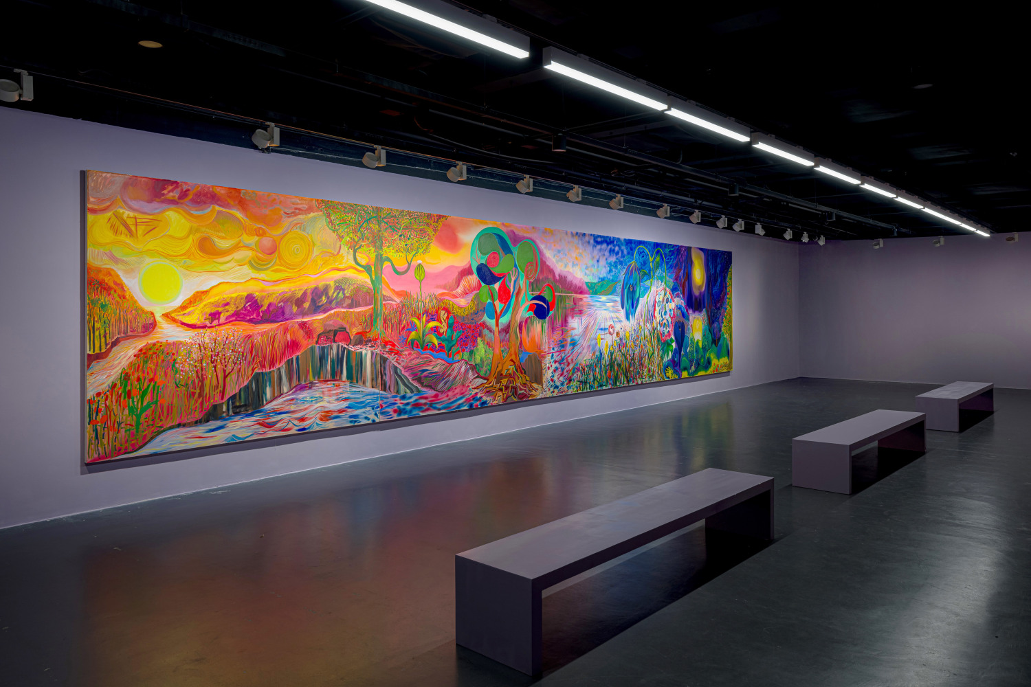 Installation view of Shara Hughes paintings exhibition