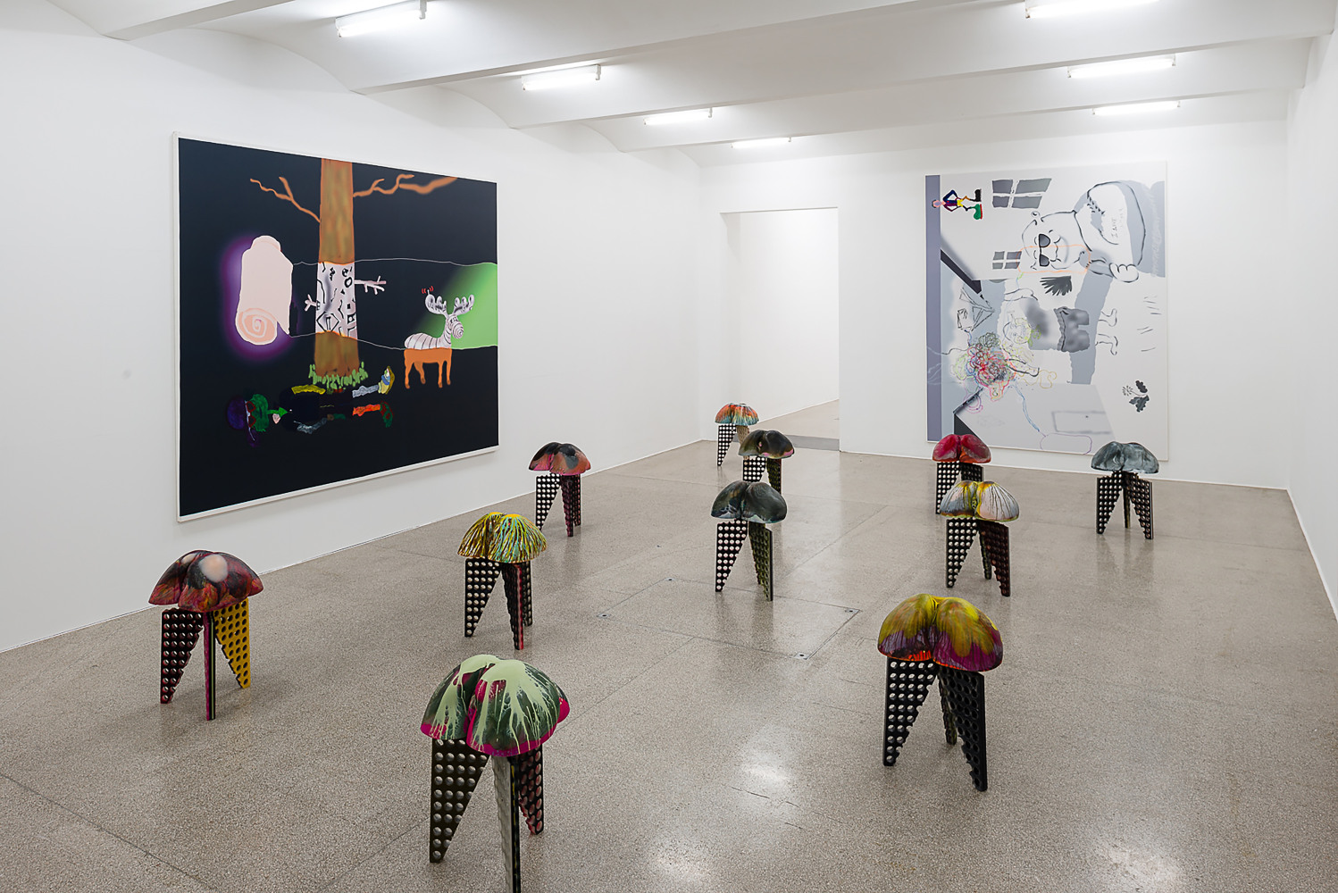 Installation view of paintings by Michael Williams and various works by other artists