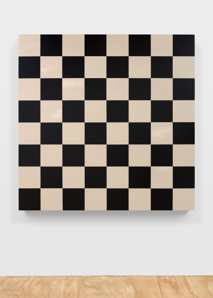 checkerboard painting in beige and black by Sarah Ortmeyer