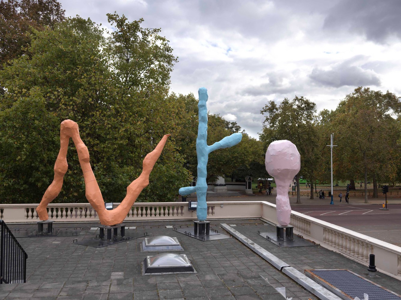 Installation view of sculptures by Franz West