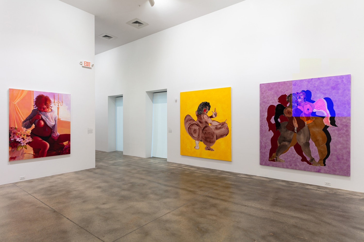 Installation view of paintings by Tschabalala Self