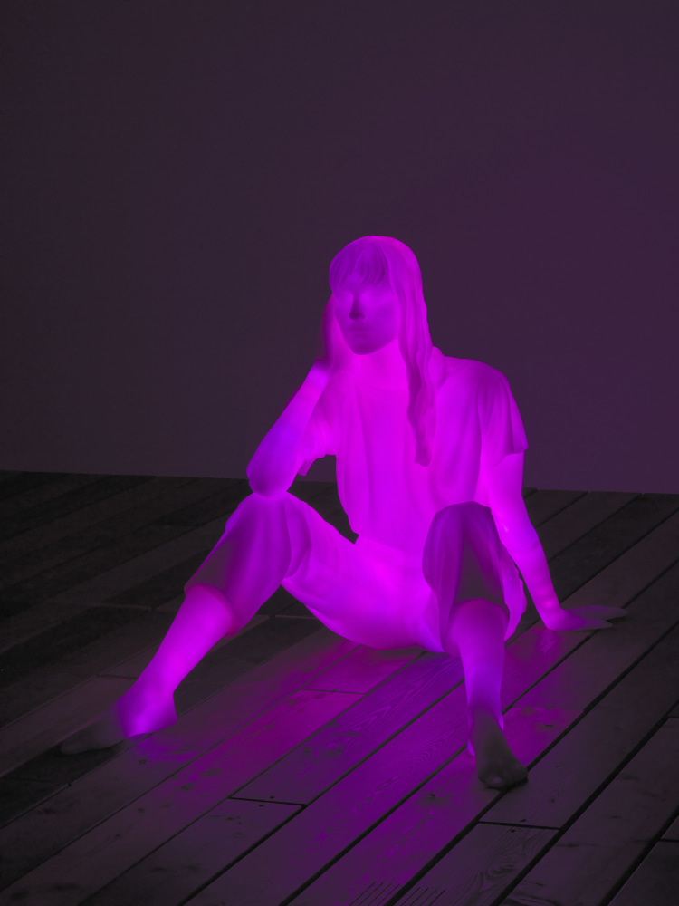 Installation view of 3-part sculpture installation by Doug Aitken