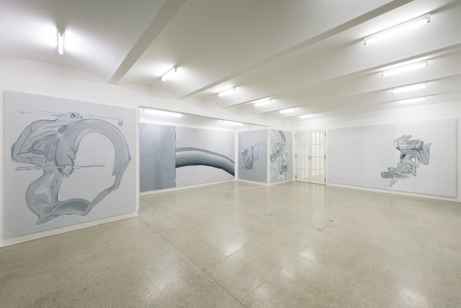 Installation view of paintings by Tobias Pils