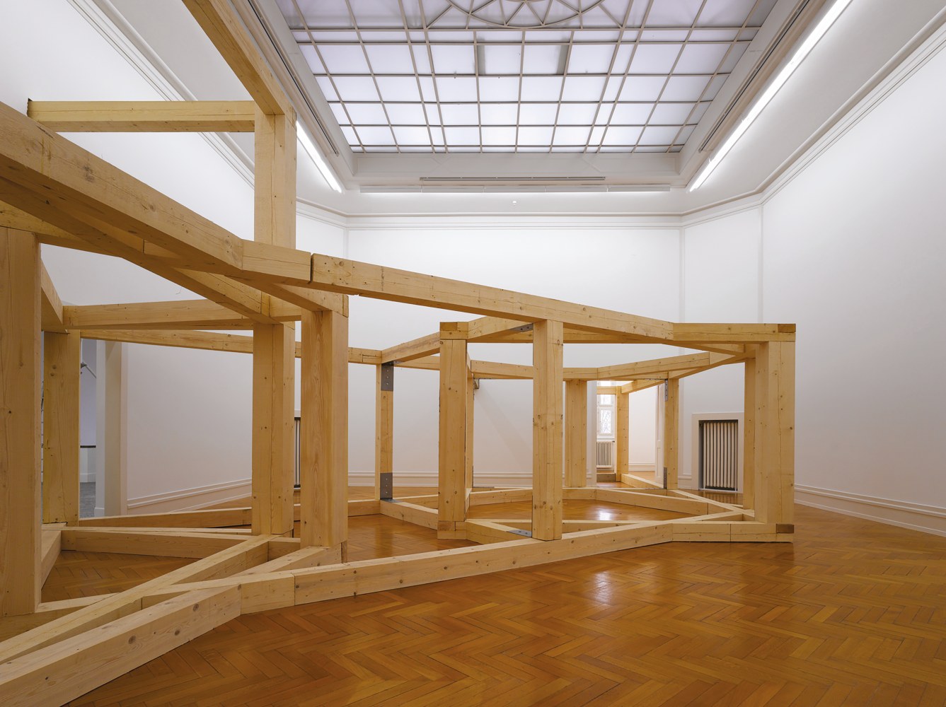Installation view of sculpture by Oscar Tuazon