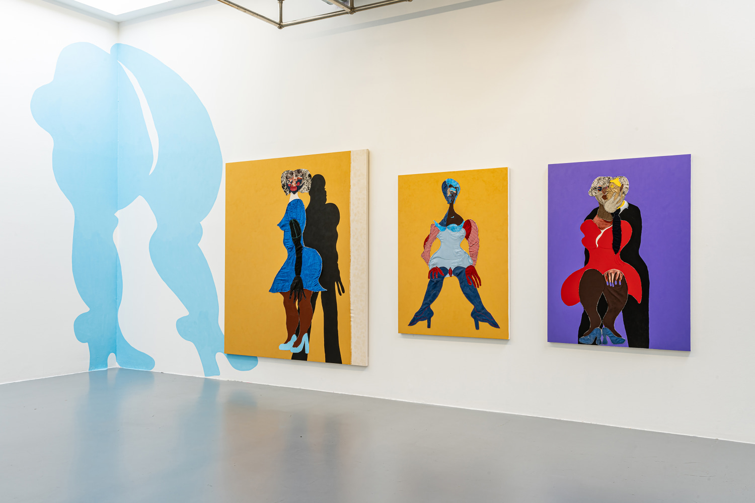 Installation view of paintings by Tschabalala Self