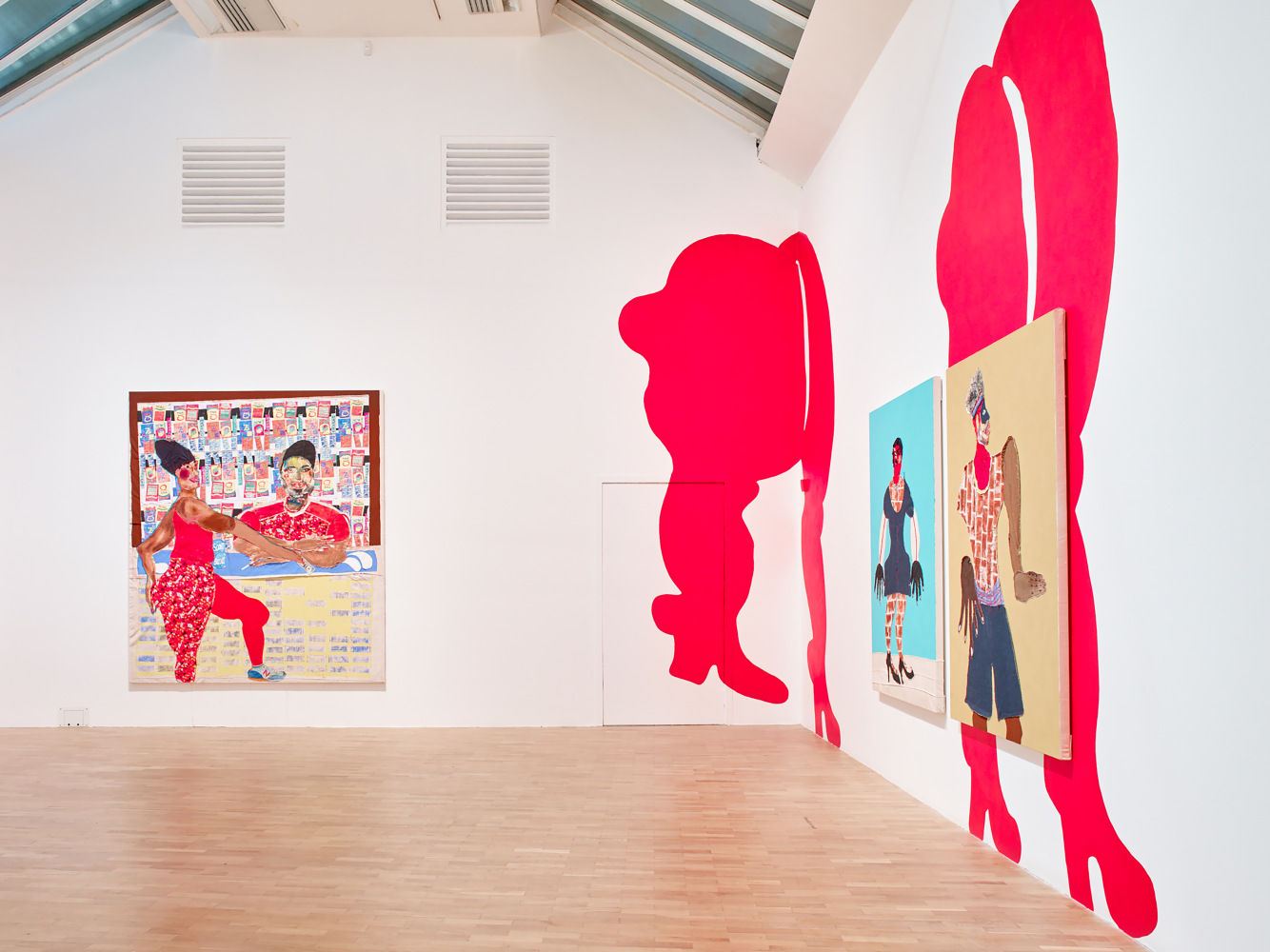 Installation view of paintings by Tschabalala Self