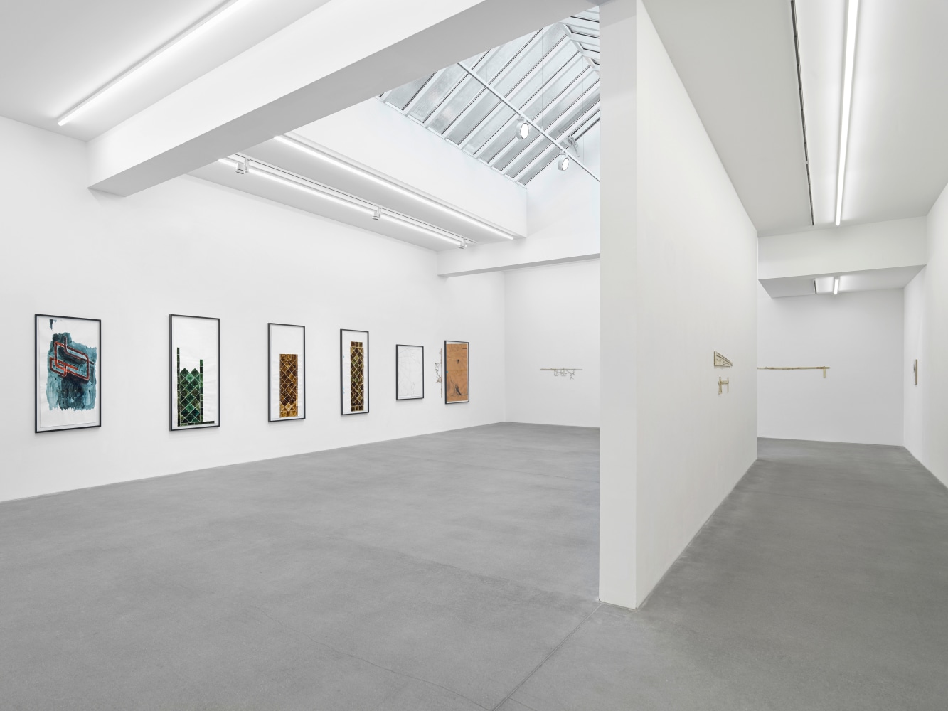 Installation view, Matias Faldbakken, Abstracts and Pewter Abstracts, Galerie Eva Presenhuber, Waldmannstrasse, Zurich, 2025