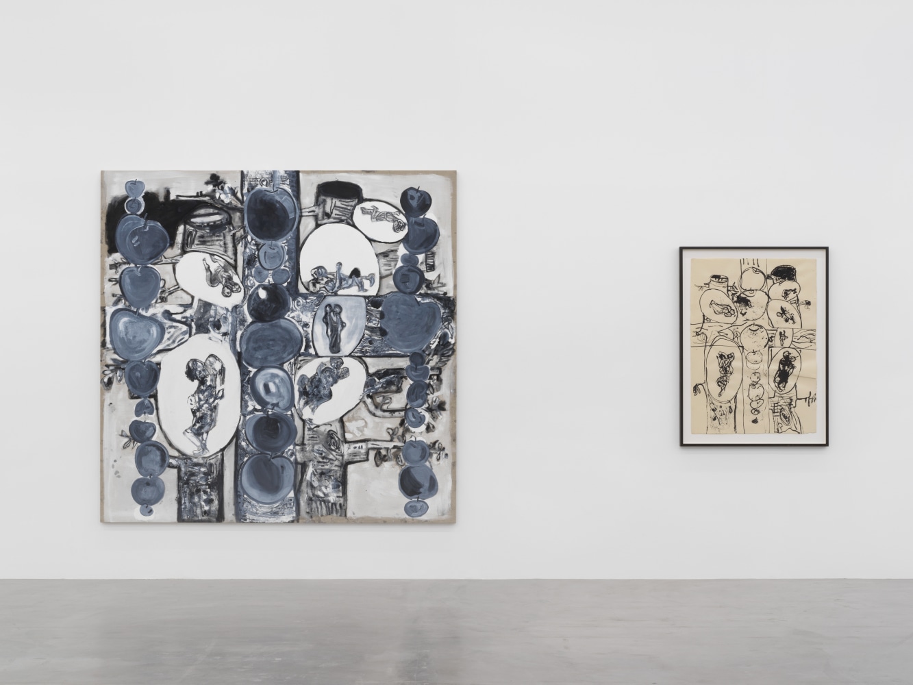 Installation view of Tobias Pils paintings and ink works on paper exhibition