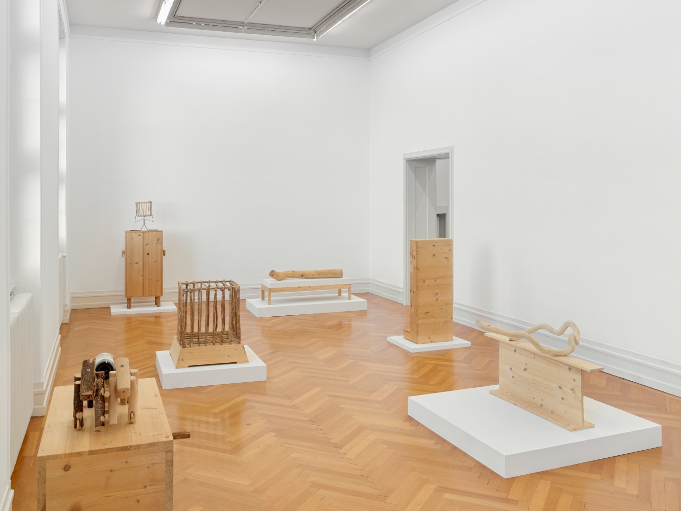 Installation view of sculptures and paintings by Jean-Frédéric Schnyder