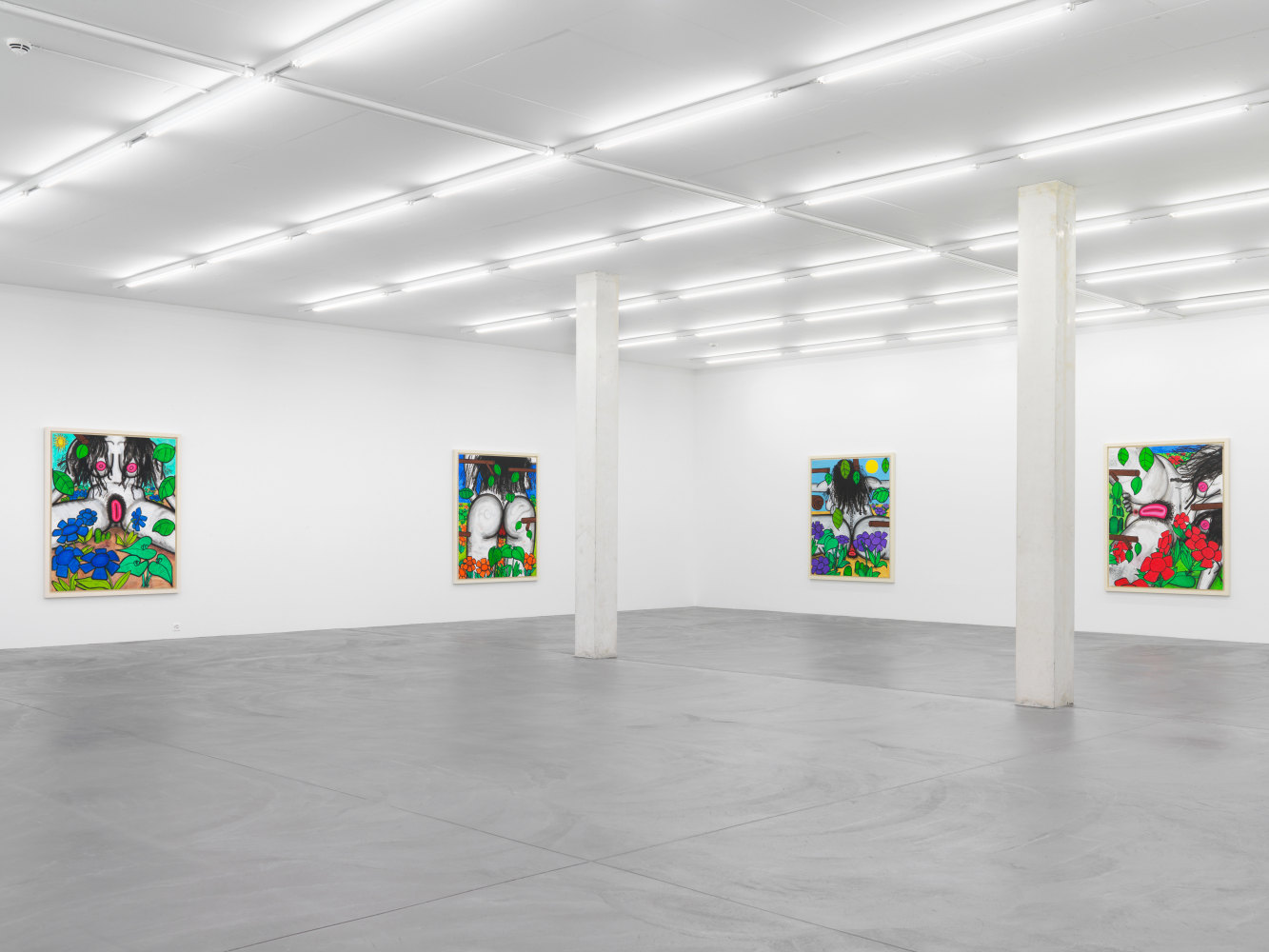 Installation view of Carroll Dunham painting and drawing exhibition