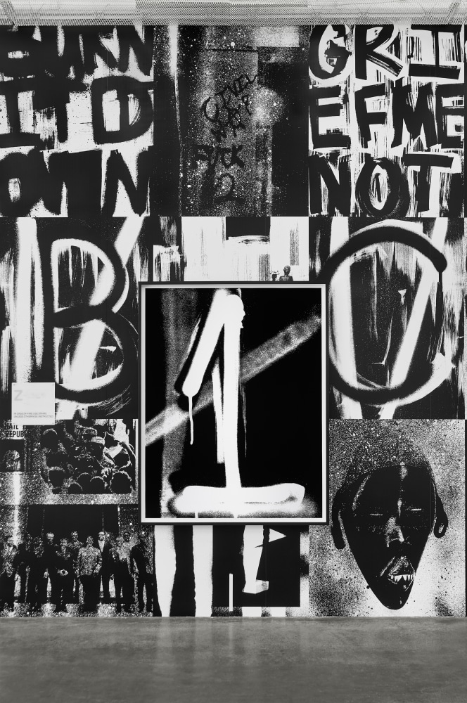 Installation view of paintings by Adam Pendleton