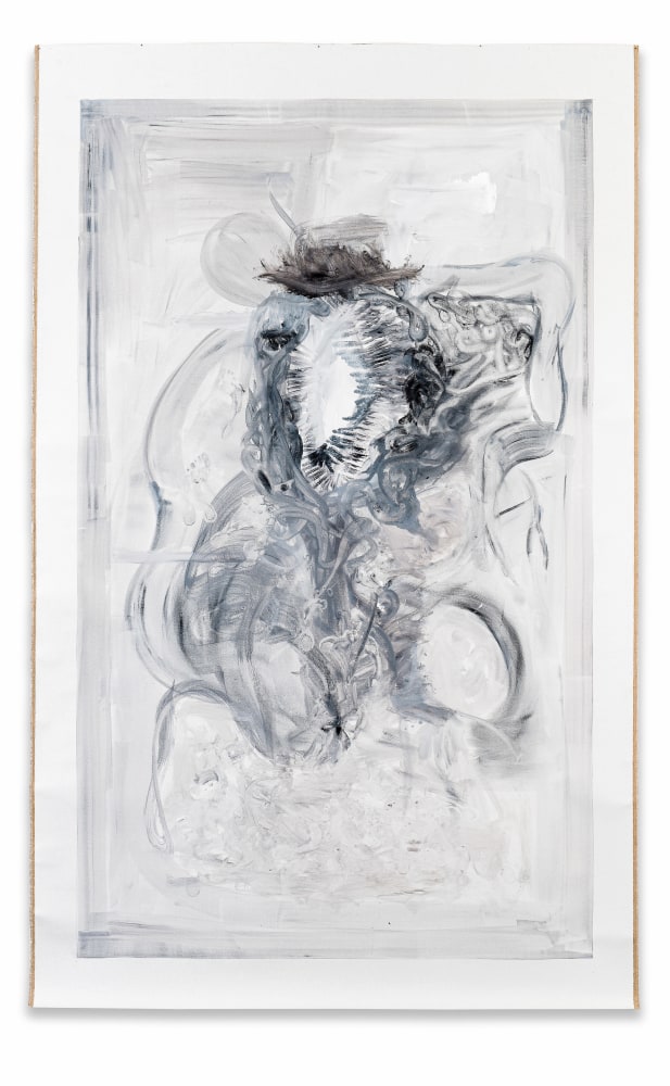 Black, white, grey painting by Tobias Pils, Untitled (f.) 2014 Mixed media on canvas 310 x 185 x 3 cm / 122 x 72 7/8 x 1 1/8 in