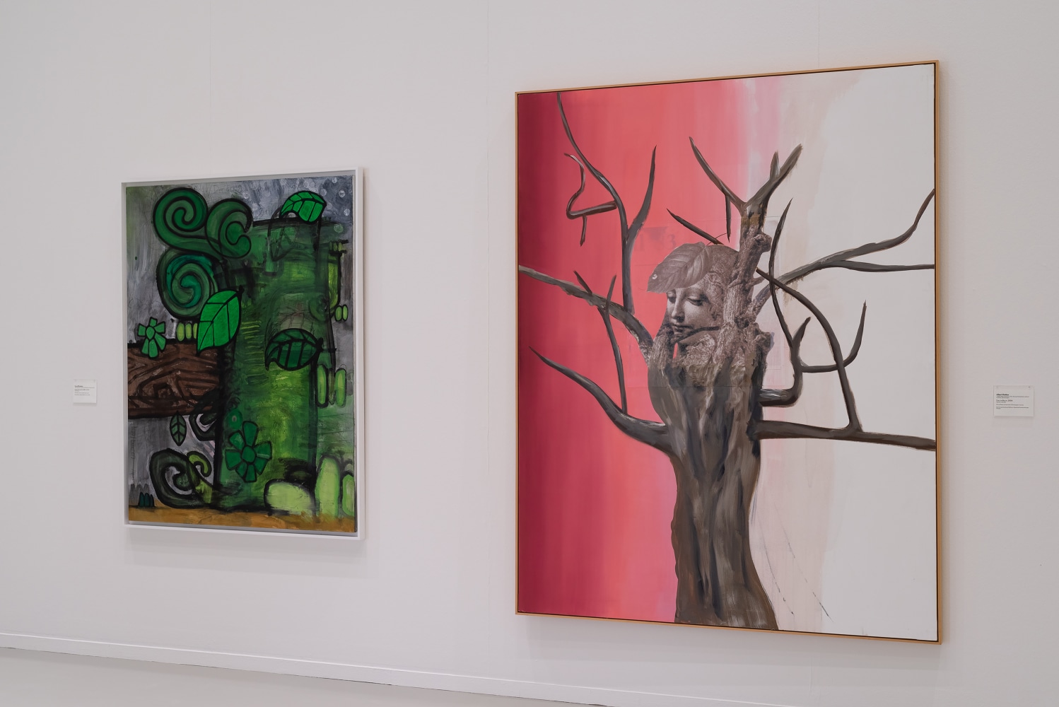 Installation view of paintings by Albert Oehlen and Carroll Dunham