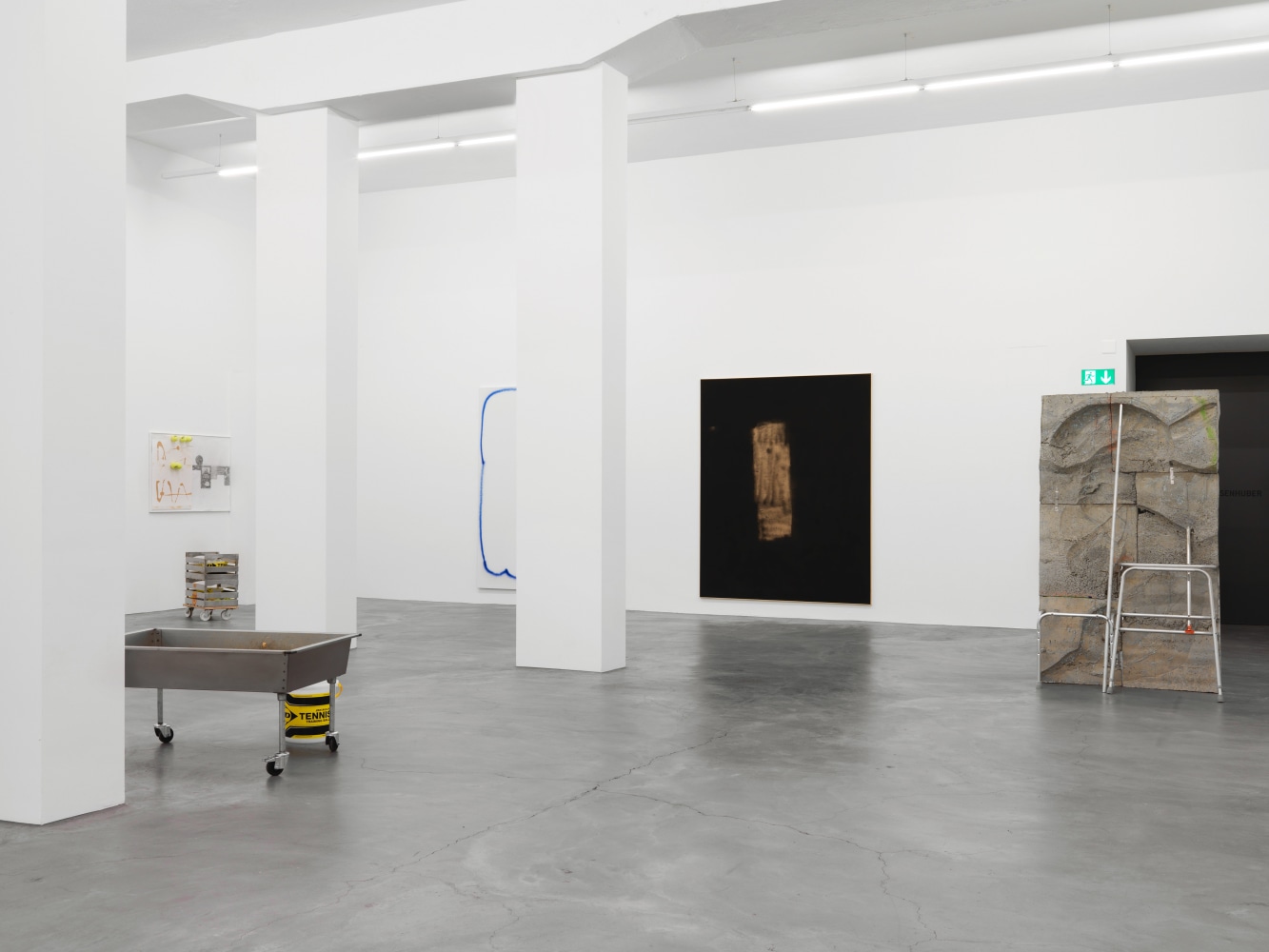 Installation view of paintings and sculptures group exhibition