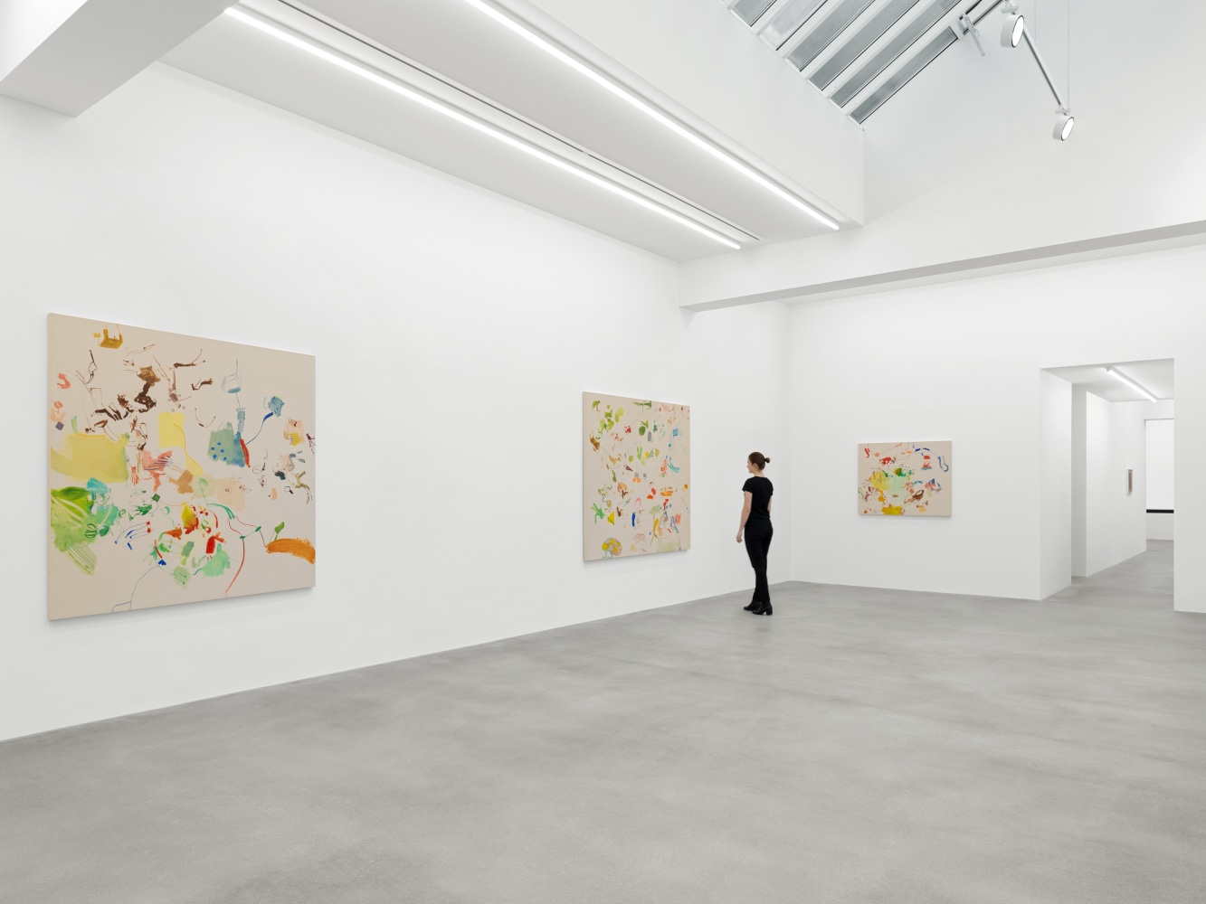 Installation view of Sue Williams painting and collage exhibition
